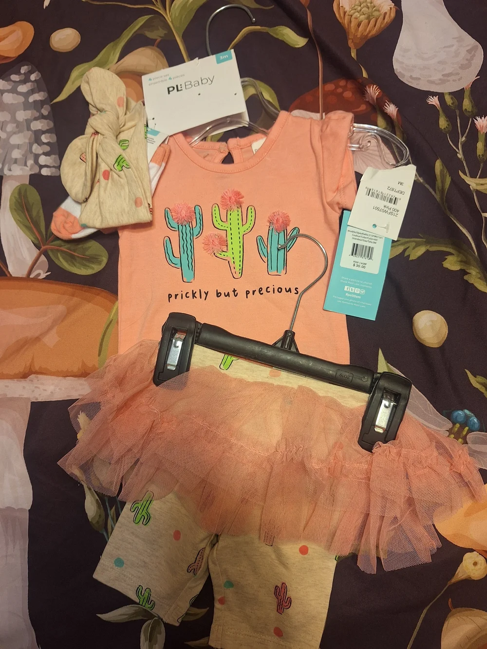 Petit Lem Peach Cactus Bodysuit with Tutu Accent